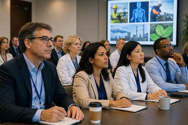 PULSE 6/18/2026: Occupational Medicine CME Open 9 An auditorium of men and women in suits and labcoats