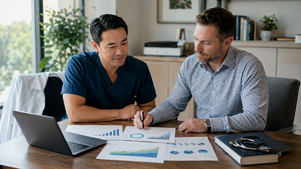 PULSE 8/7/2026: How Physicians Can Catch Up on Wealth Building After Training 3 Physician and planner chart financial progress